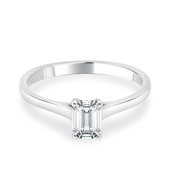 Emerald Solitaire Diamond Engagement Ring - Ella - flat