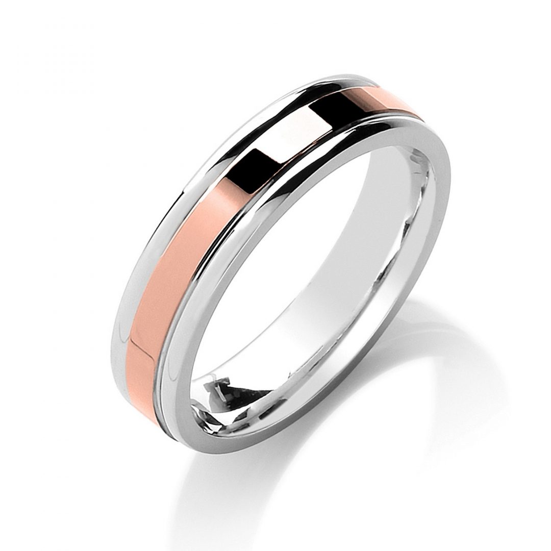 Flat Court Two Colour with Parallel Groove Wedding Band