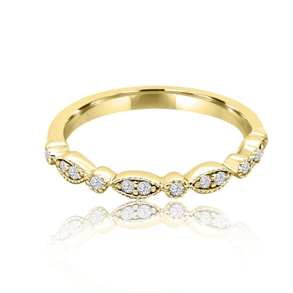 Gold Millgrain Set Diamond Set wedding Ring