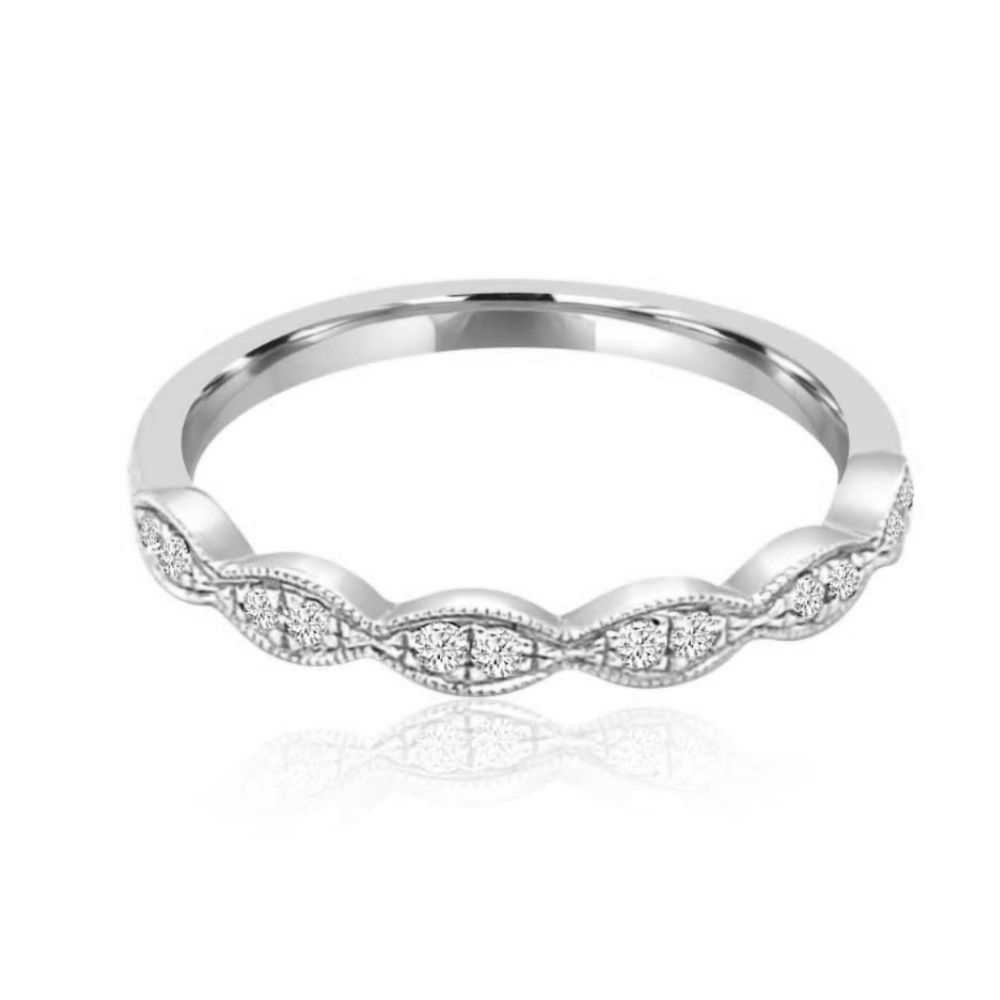 Millgrain pattern White gold Set Diamond Set wedding Ring